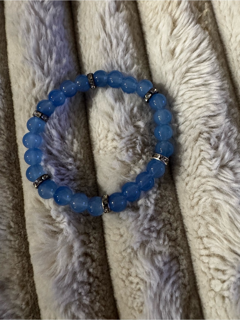 Blue Beaded Stretch Bracelet with Rhinestone Spacers - Women's Jewelry